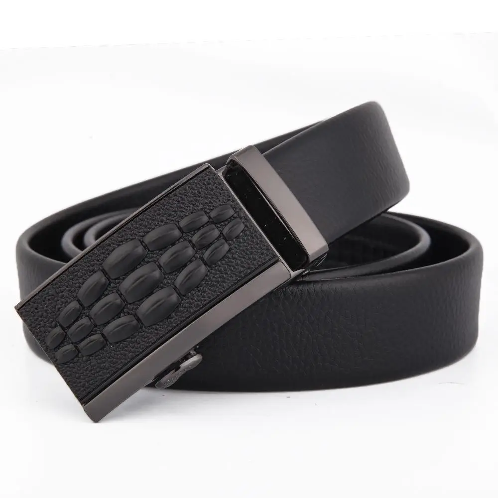 Men's Black Leather Belt with Automatic Buckle - Image 2