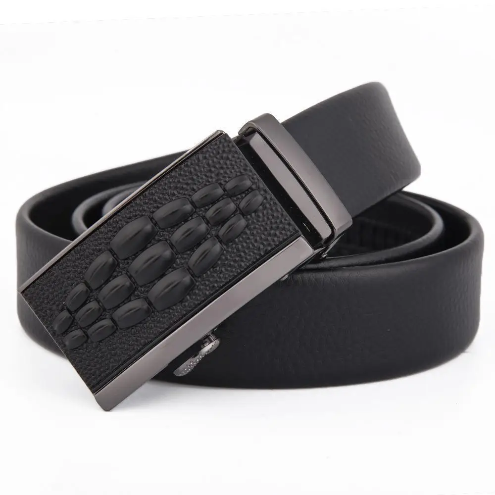 Men's Black Leather Belt with Automatic Buckle - Image 3