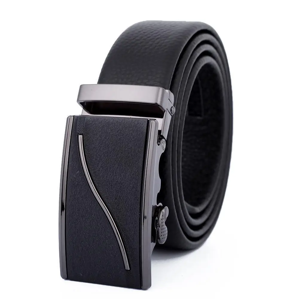 Men's Black Leather Belt with Automatic Buckle - Image 34