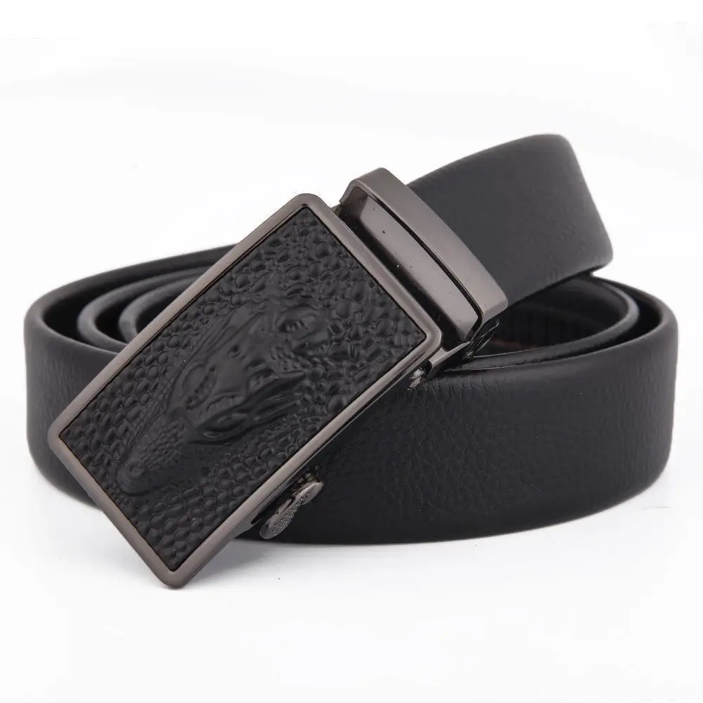 Men's Black Leather Belt with Automatic Buckle - Image 5