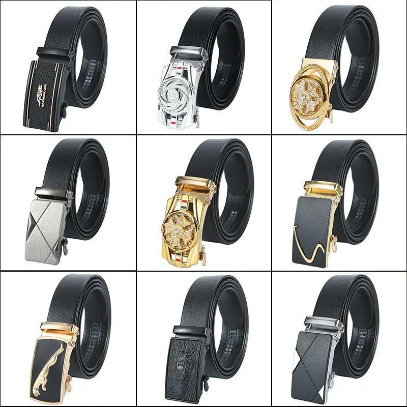 Men's Leather Belt with Automatic Buckle & Rose Gold Finish - Image 41