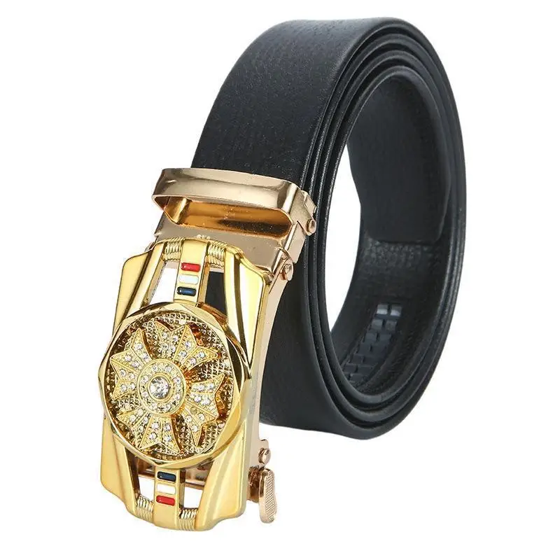 Men's Leather Belt with Automatic Buckle & Rose Gold Finish - Image 43