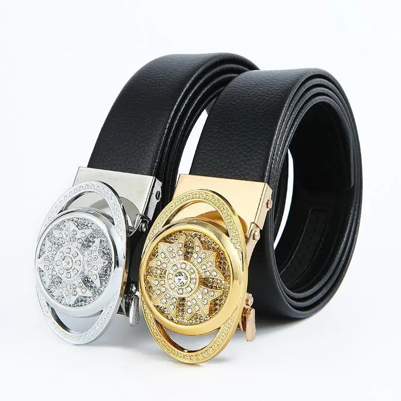 Men's Leather Belt with Automatic Buckle & Rose Gold Finish - Image 10