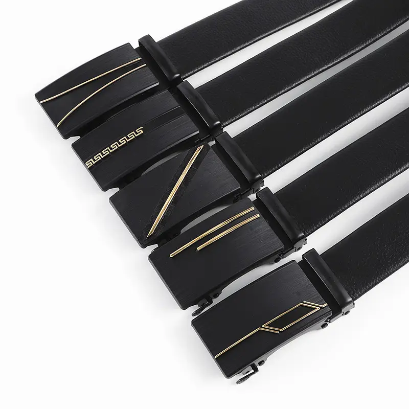 Men's Leather Belt with Automatic Buckle & Rose Gold Finish - Image 12