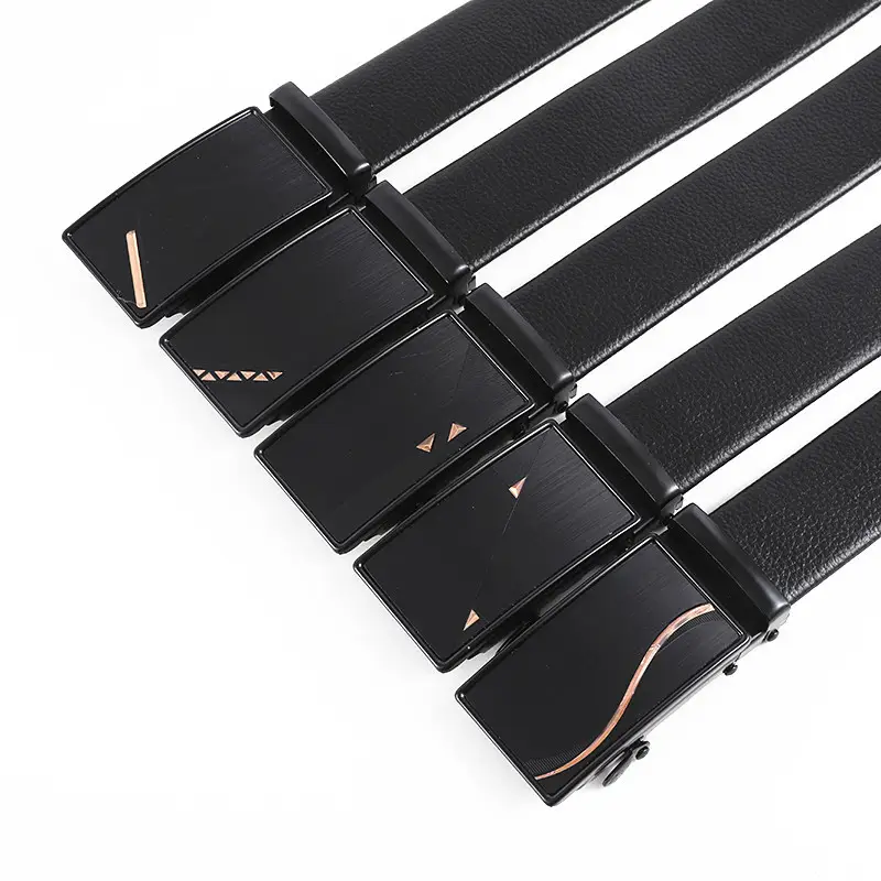 Men's Leather Belt with Automatic Buckle & Rose Gold Finish - Image 13