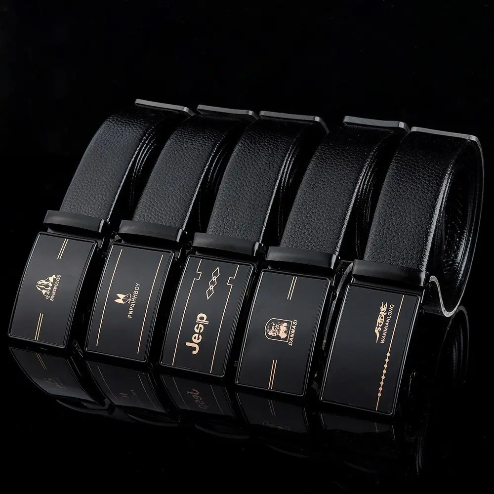 Men's Leather Belt with Automatic Buckle & Rose Gold Finish - Image 14