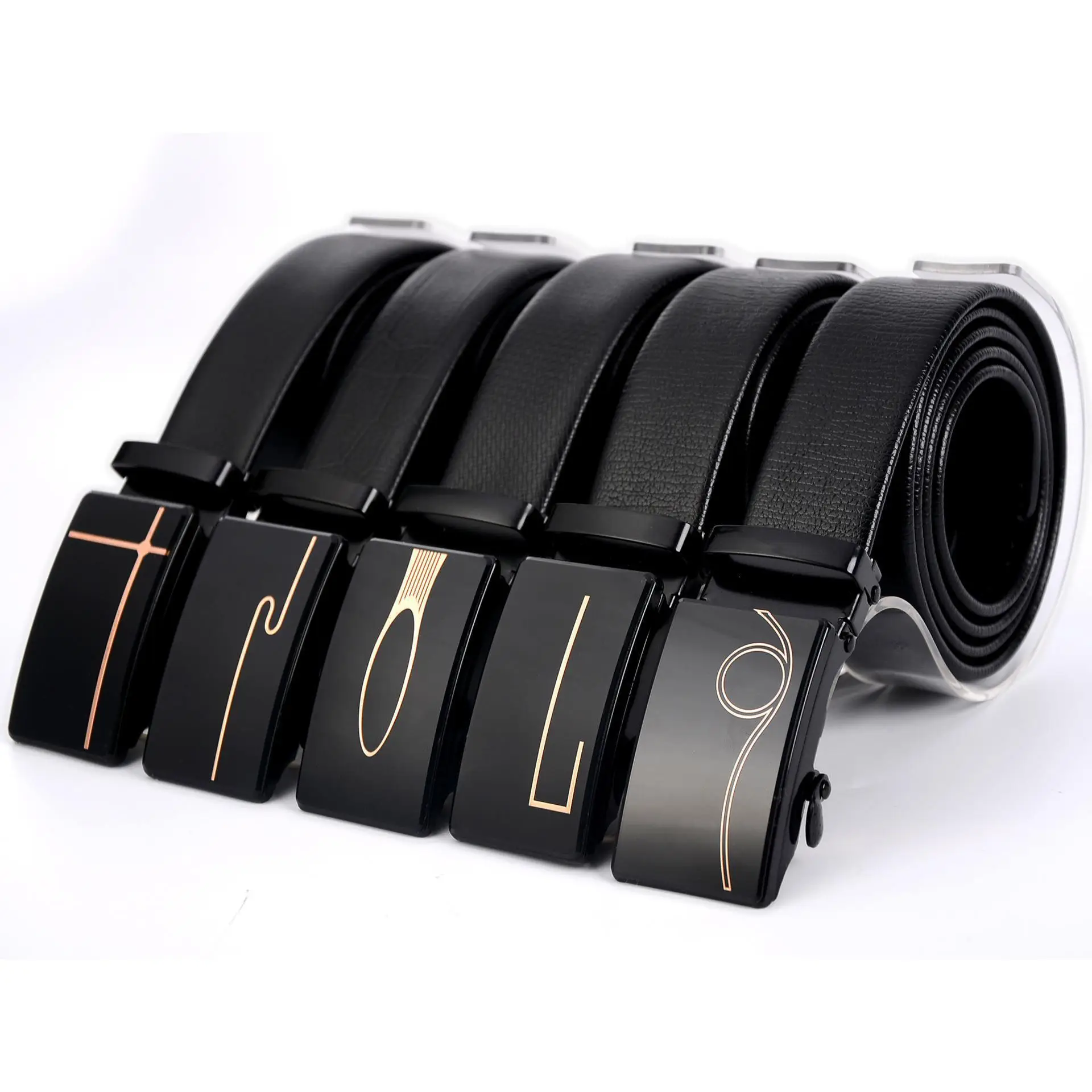 Men's Leather Belt with Automatic Buckle & Rose Gold Finish - Image 16