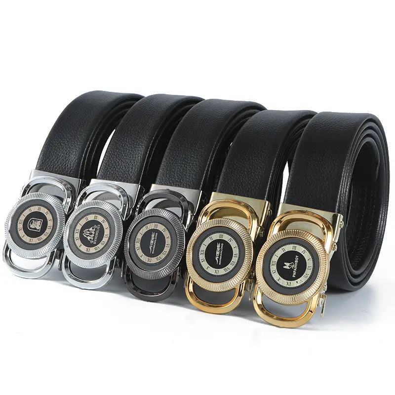 Men's Leather Belt with Automatic Buckle & Rose Gold Finish - Image 18