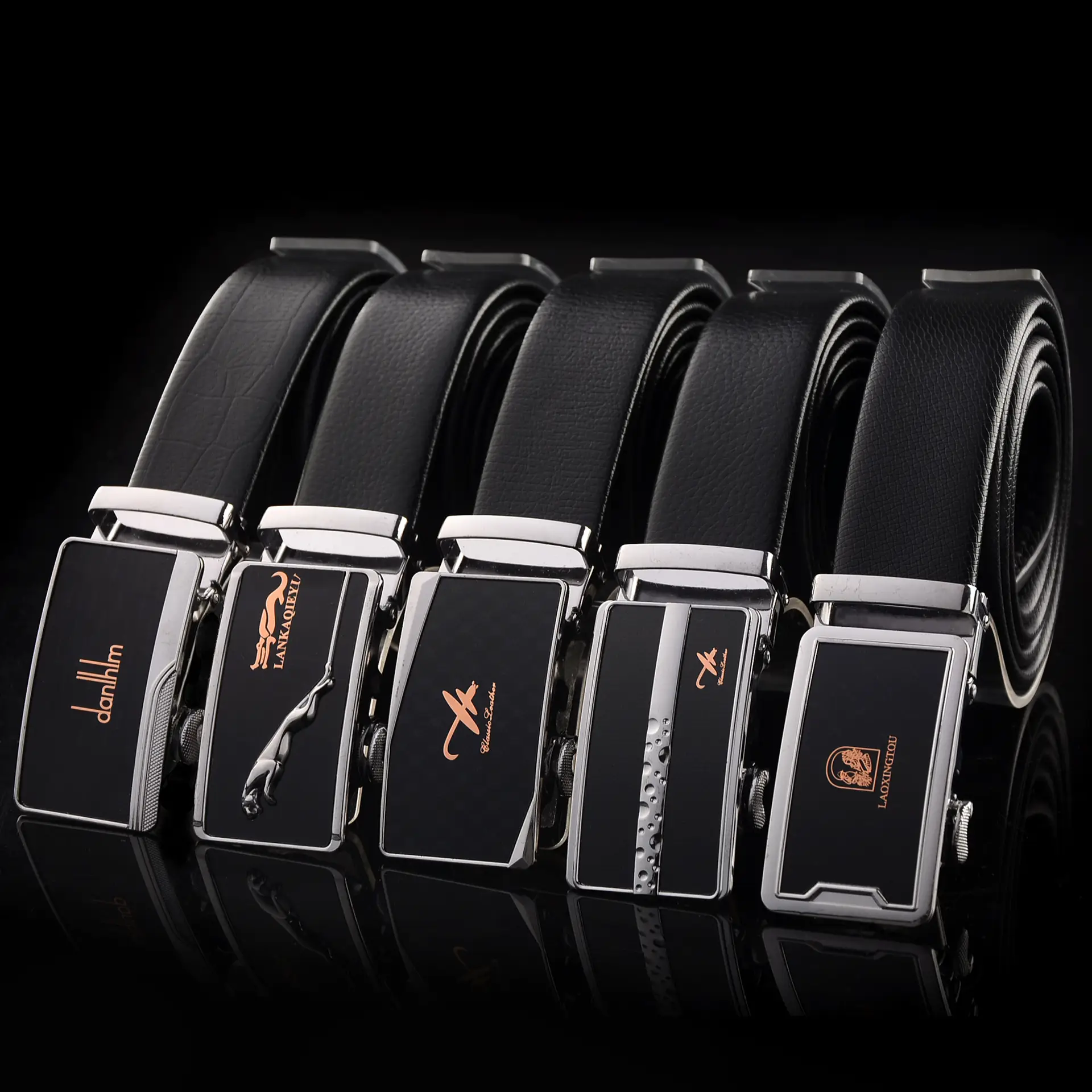 Men's Leather Belt with Automatic Buckle & Rose Gold Finish - Image 2