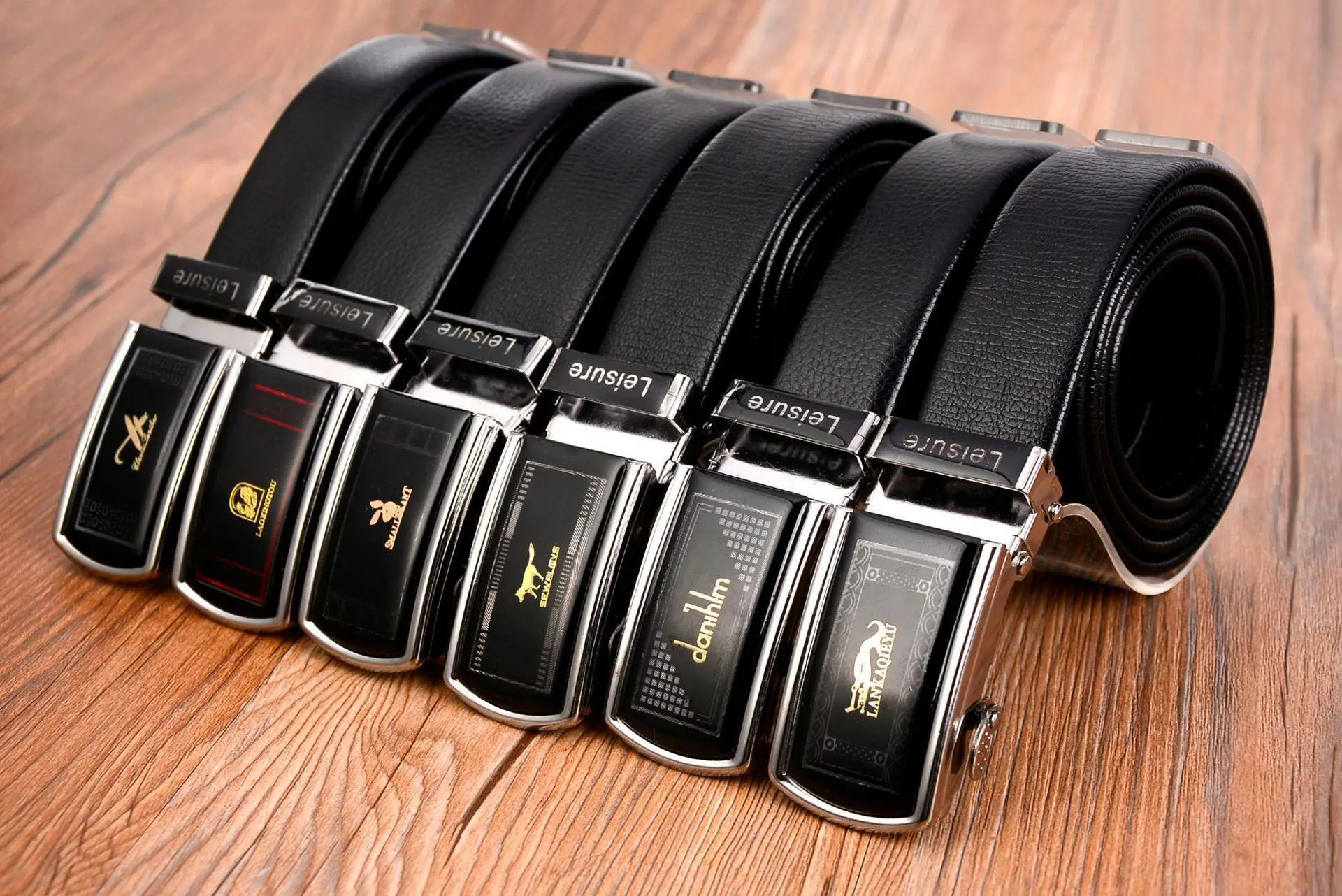 Men's Leather Belt with Automatic Buckle & Rose Gold Finish - Image 23