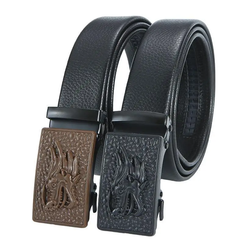 Men's Leather Belt with Automatic Buckle & Rose Gold Finish - Image 27