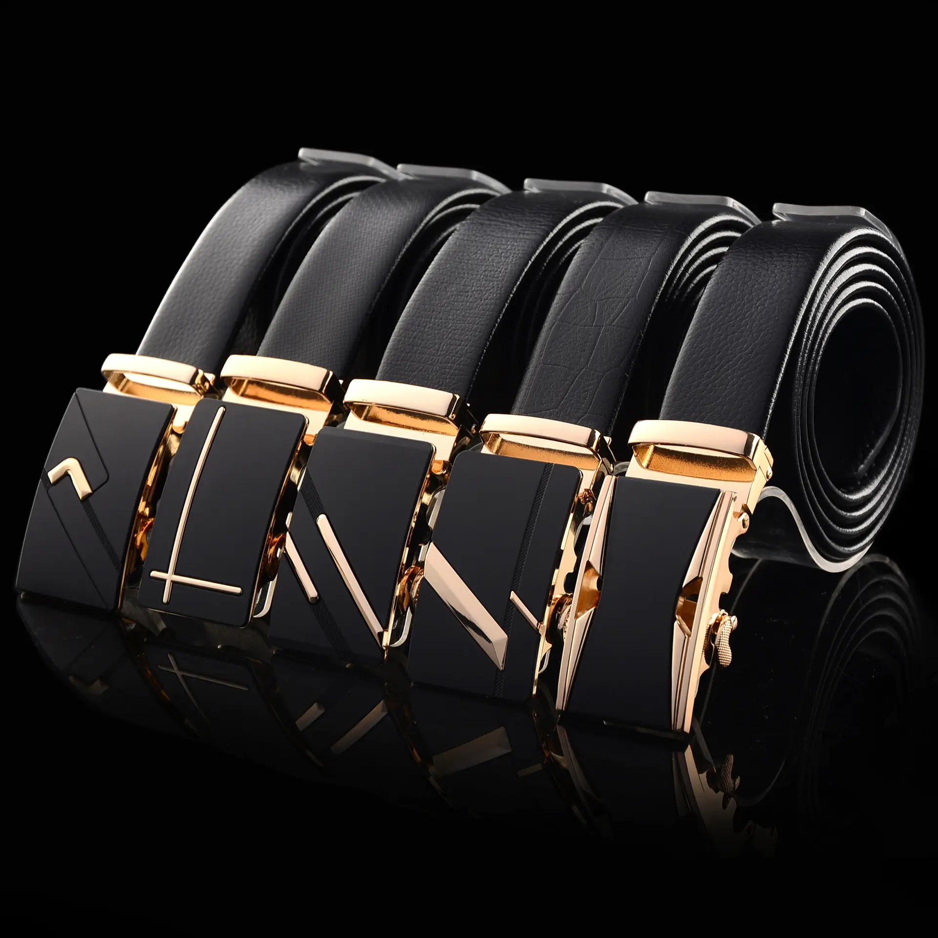 Men's Leather Belt with Automatic Buckle & Rose Gold Finish - Image 3