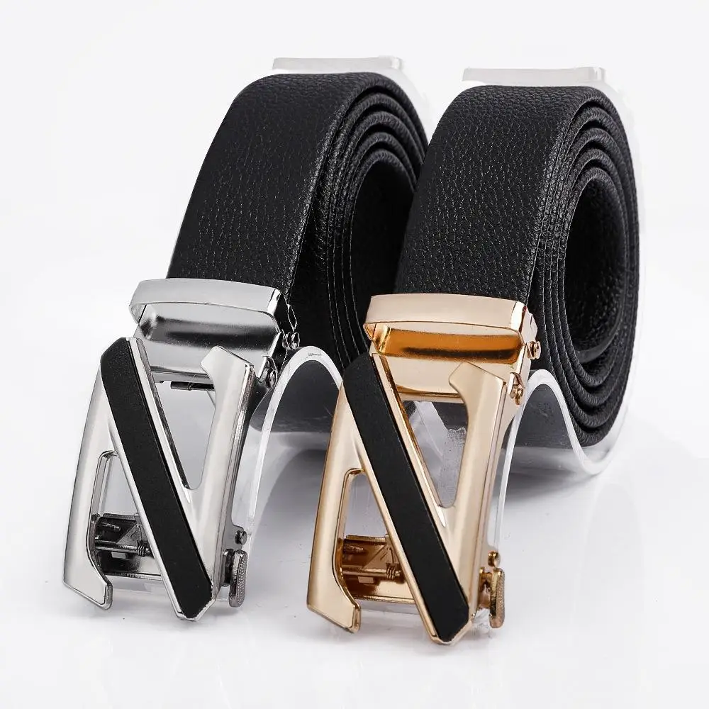 Men's Leather Belt with Automatic Buckle & Rose Gold Finish - Image 32