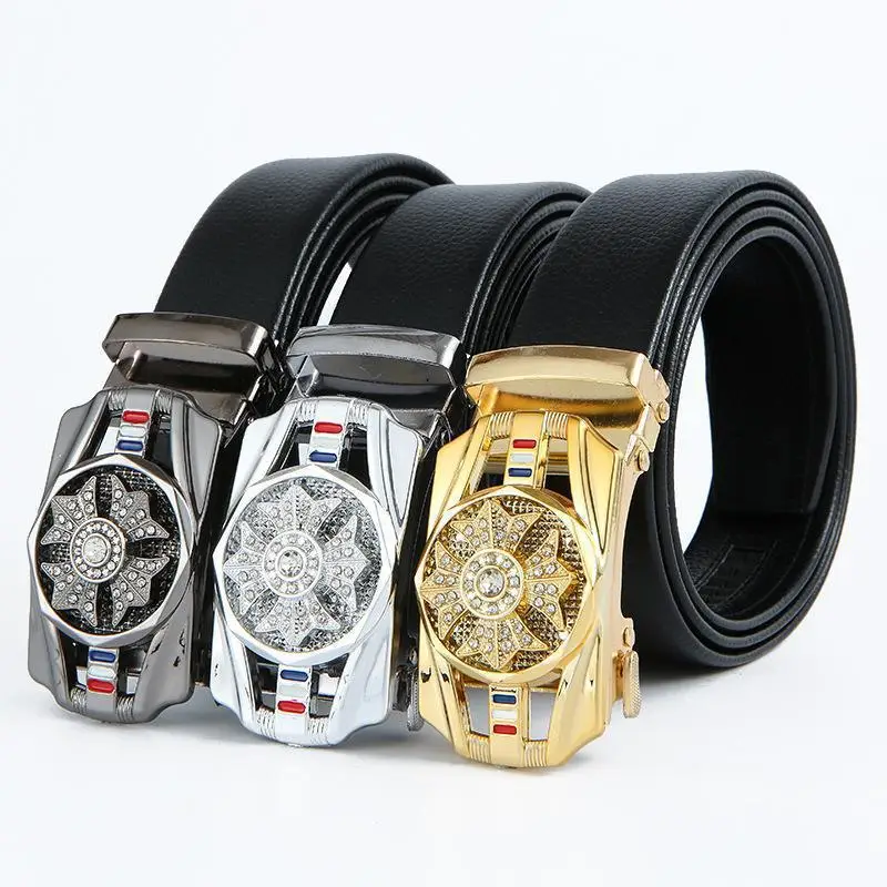 Men's Leather Belt with Automatic Buckle & Rose Gold Finish - Image 6