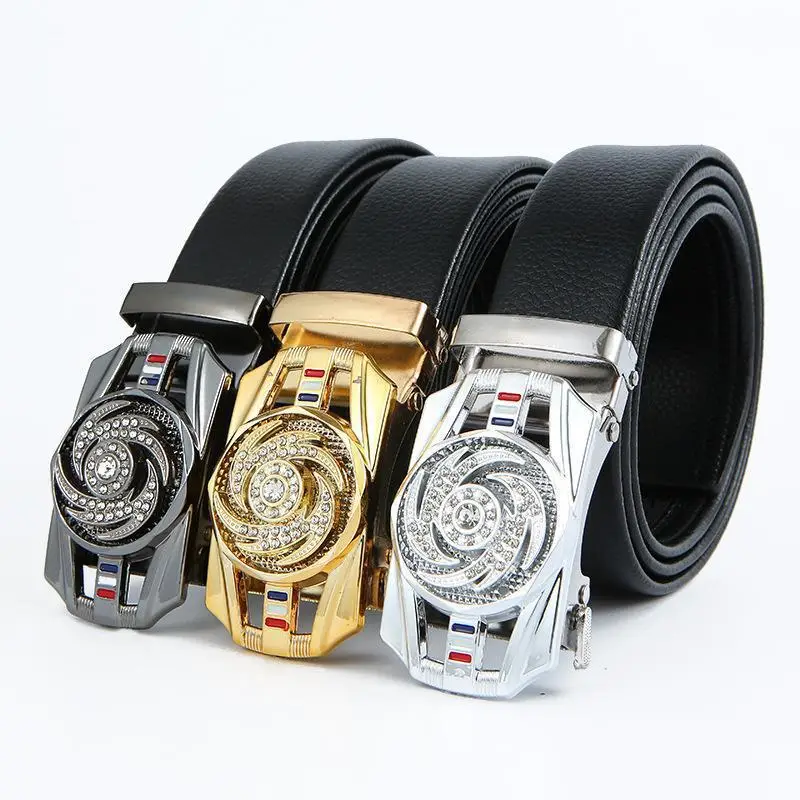 Men's Leather Belt with Automatic Buckle & Rose Gold Finish - Image 7