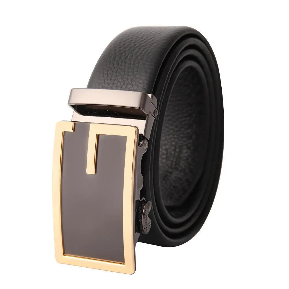 Men's Black Leather Belt with Gold M Buckle - Image 43