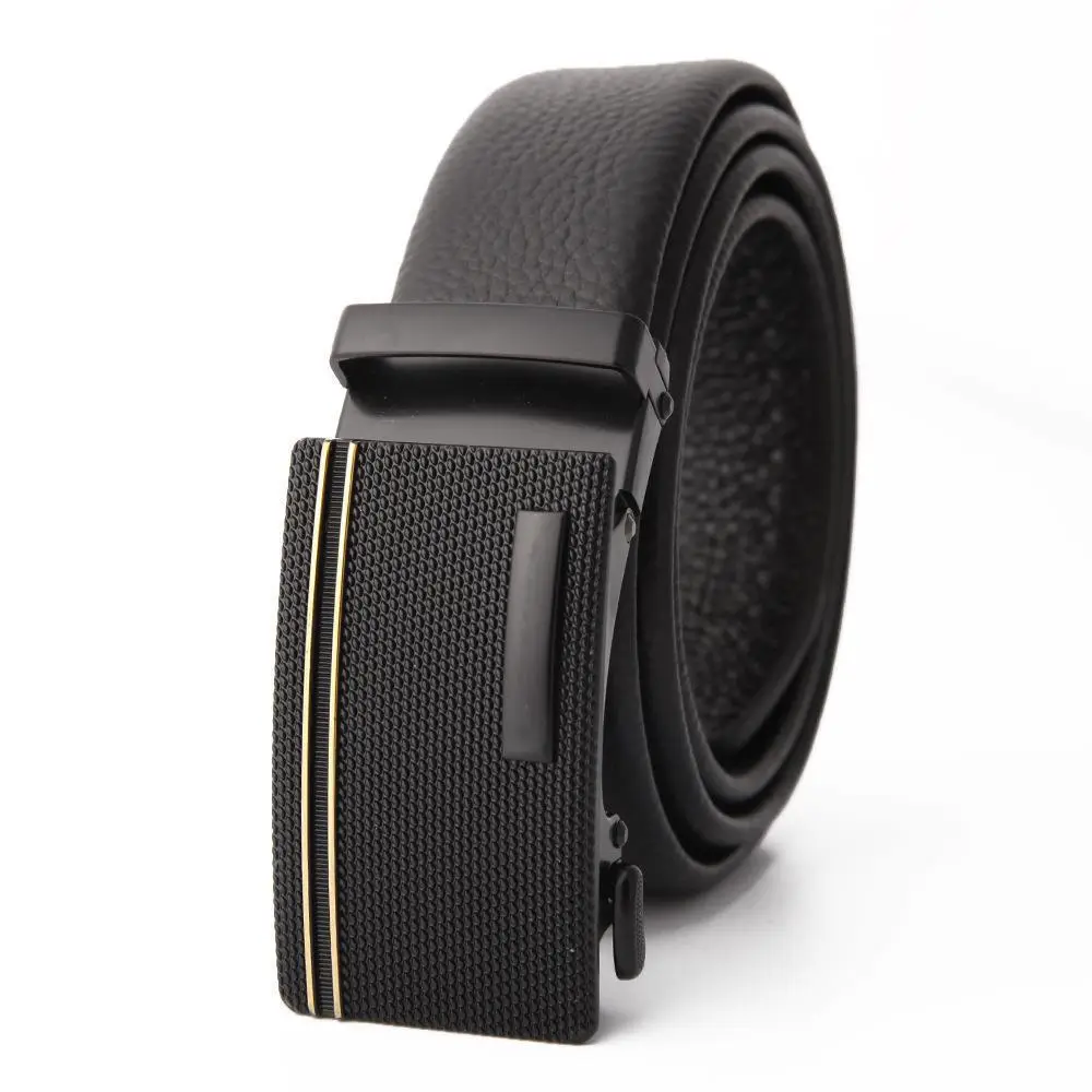 Men's Black Leather Belt with Gold M Buckle - Image 10