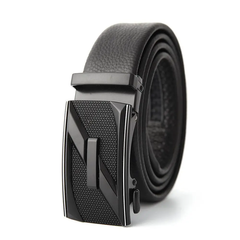 Men's Black Leather Belt with Gold M Buckle - Image 16