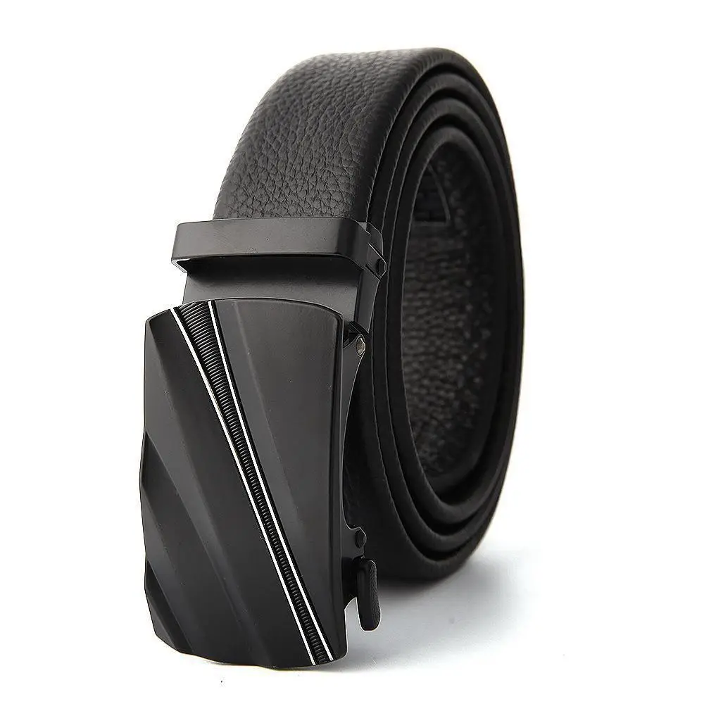Men's Black Leather Belt with Gold M Buckle - Image 2