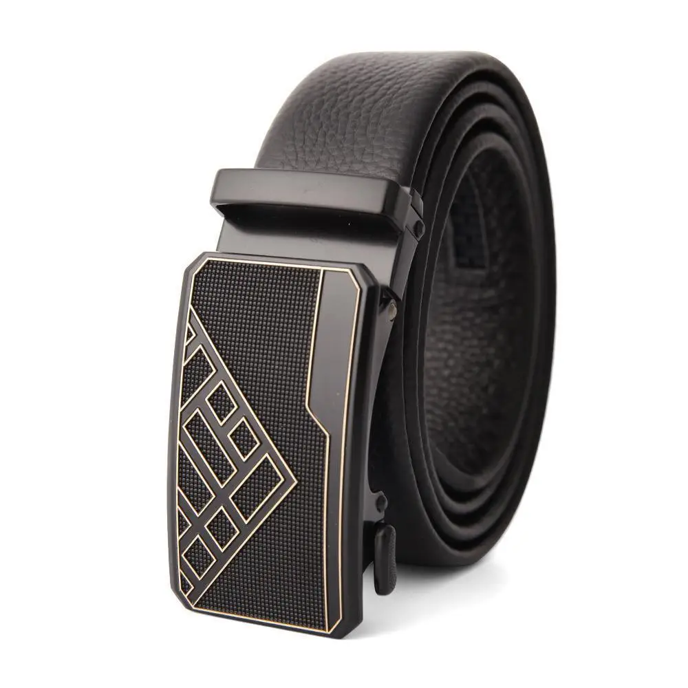 Men's Black Leather Belt with Gold M Buckle - Image 21