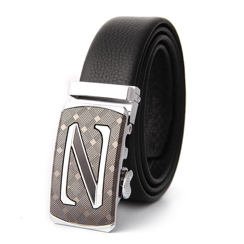 Men's Black Leather Belt with Gold M Buckle - Image 28