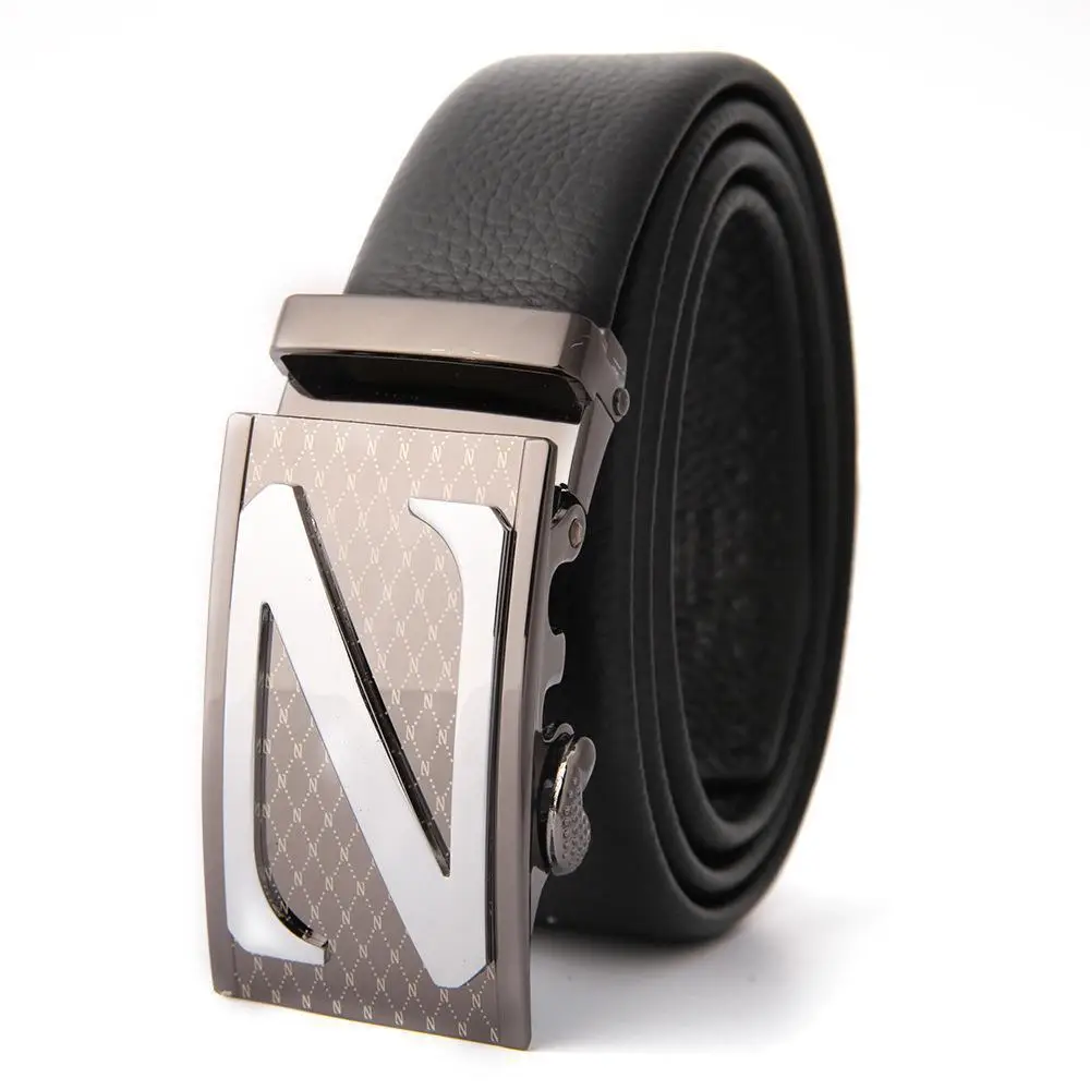 Men's Black Leather Belt with Gold M Buckle - Image 29