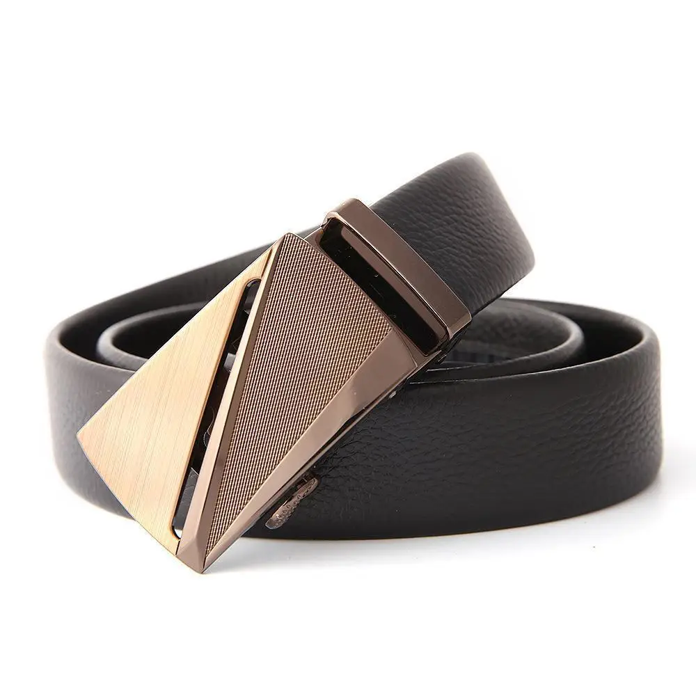 Men's Black Leather Belt with Gold M Buckle - Image 31