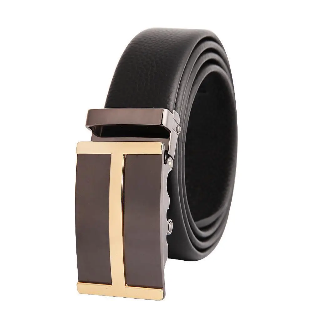 Men's Black Leather Belt with Gold M Buckle - Image 34
