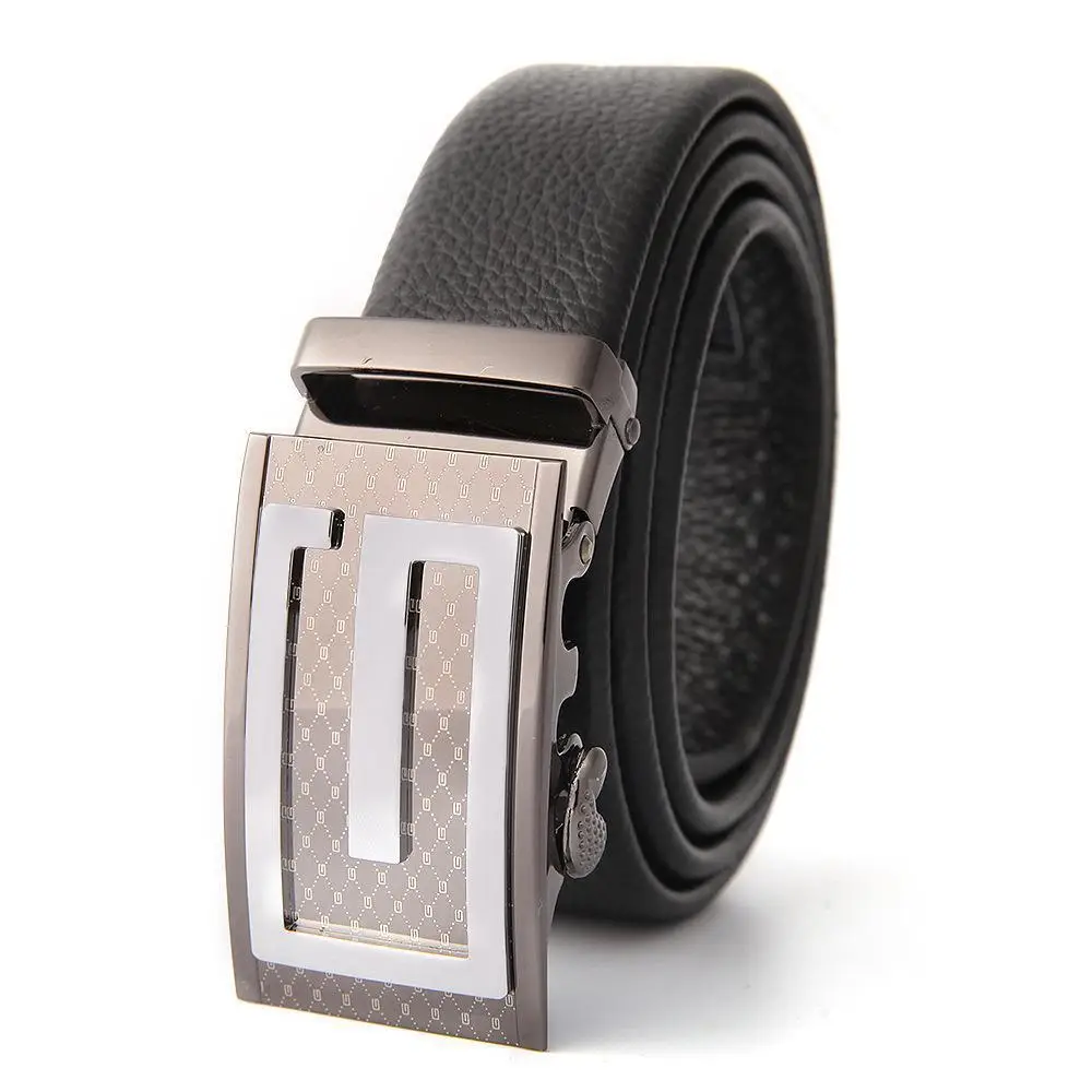 Men's Black Leather Belt with Gold M Buckle - Image 37