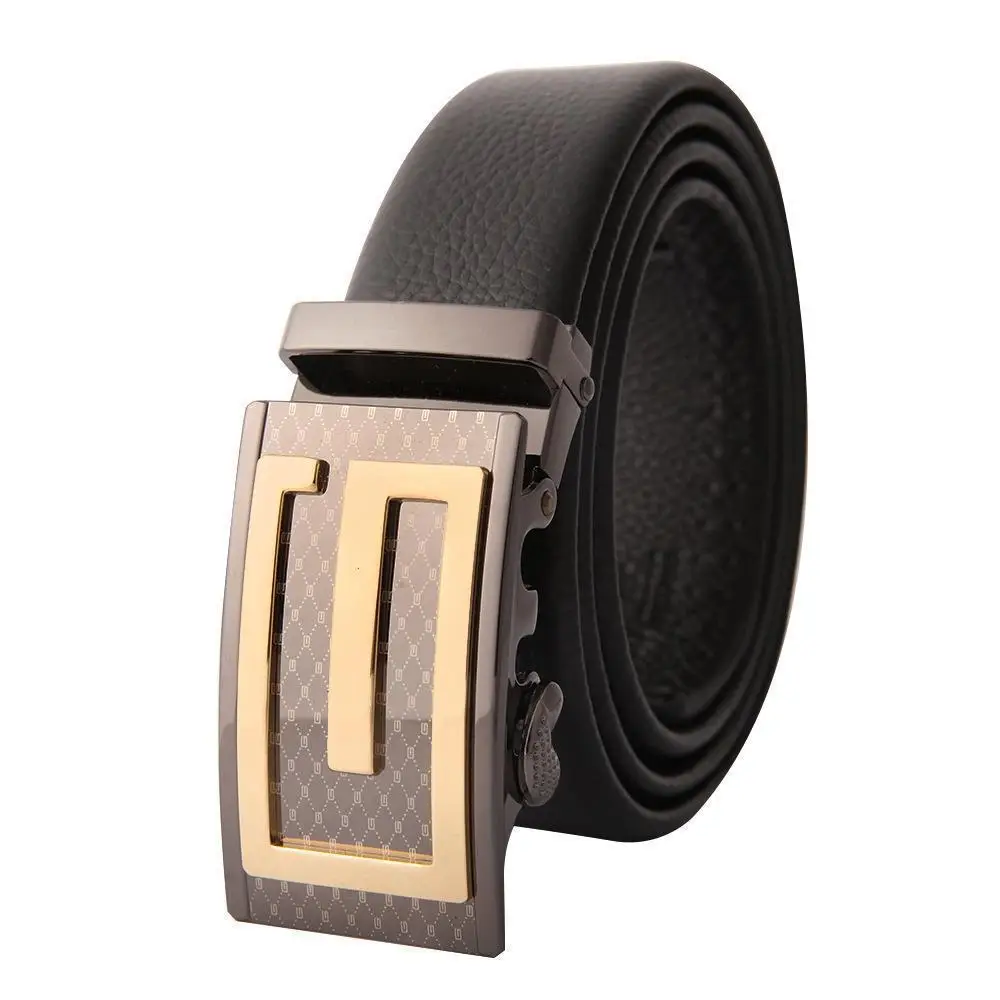 Men's Black Leather Belt with Gold M Buckle - Image 38