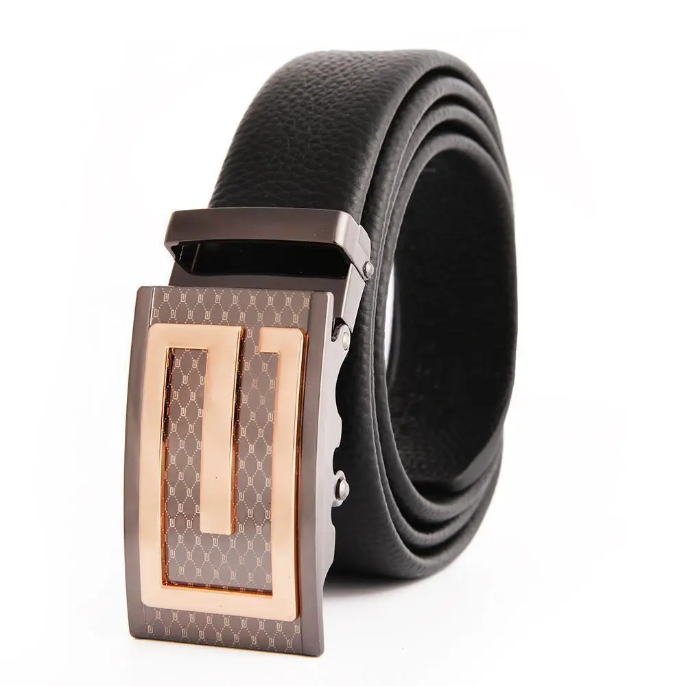 Men's Black Leather Belt with Gold M Buckle - Image 39