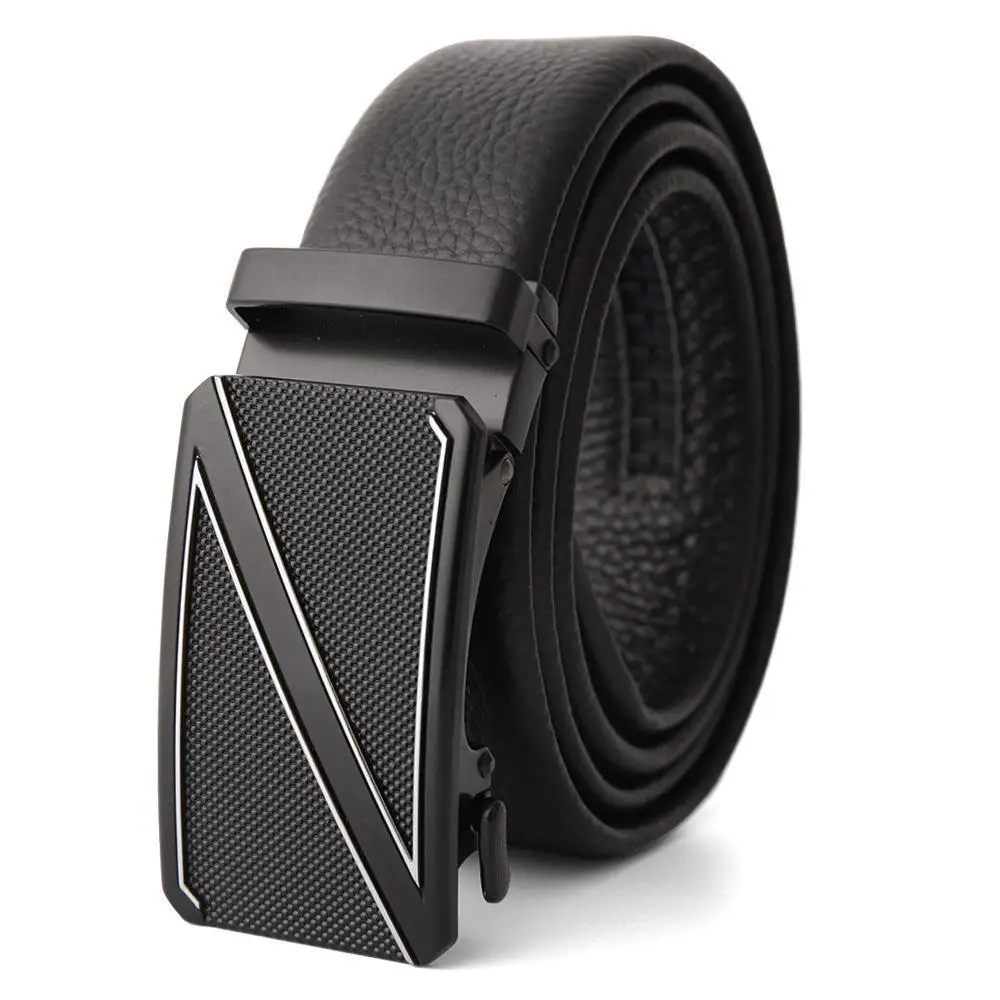 Men's Black Leather Belt with Gold M Buckle - Image 4