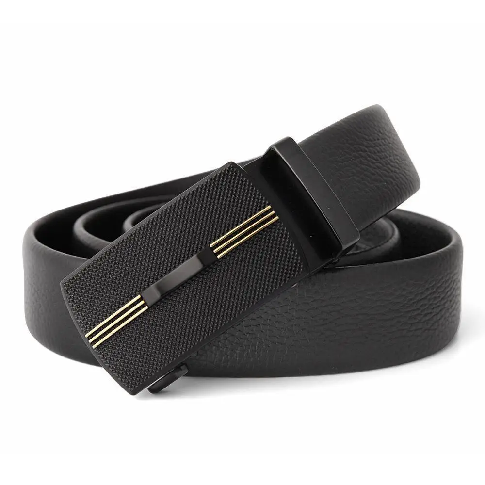Men's Black Leather Belt with Gold M Buckle - Image 5