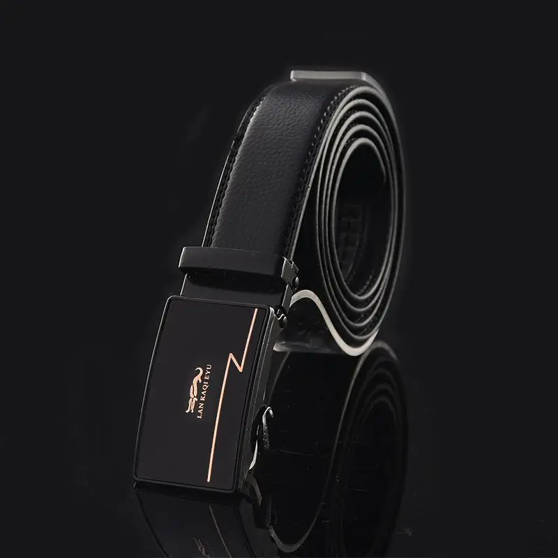 Men's Black Leather Belt with Automatic Buckle - Image 2