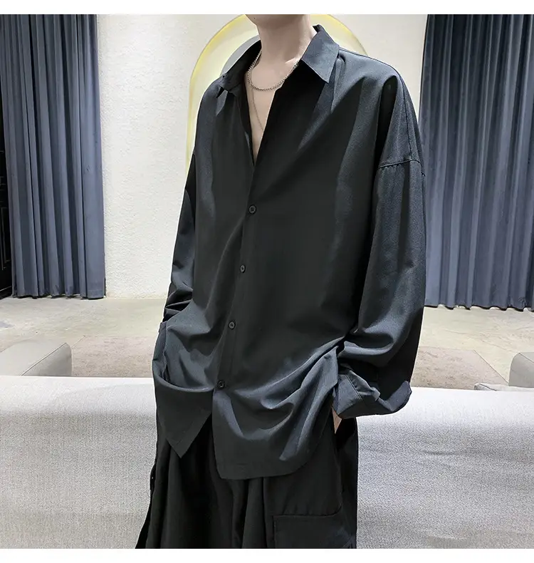 Black Long Sleeve Shirt for Men Autumn Winter Style — feature 9