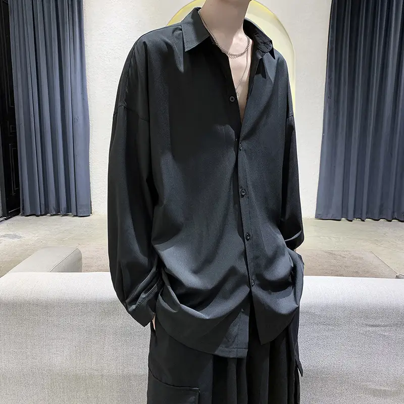 Black Long Sleeve Shirt for Men Autumn Winter Style