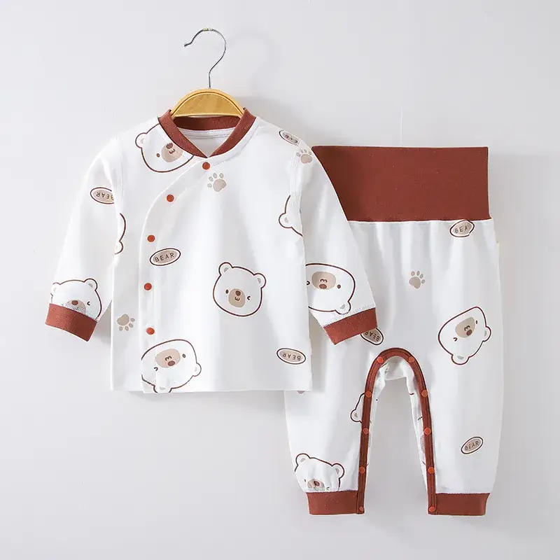 Baby No-Take-Off Pajamas Set White Brown Bear Print - Image 9