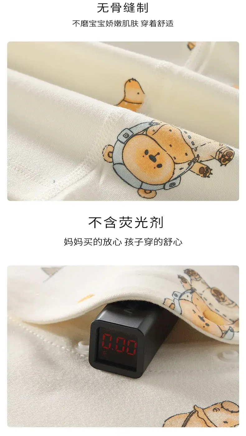 Baby No-Take-Off Pajamas Set White Brown Bear Print — feature 17