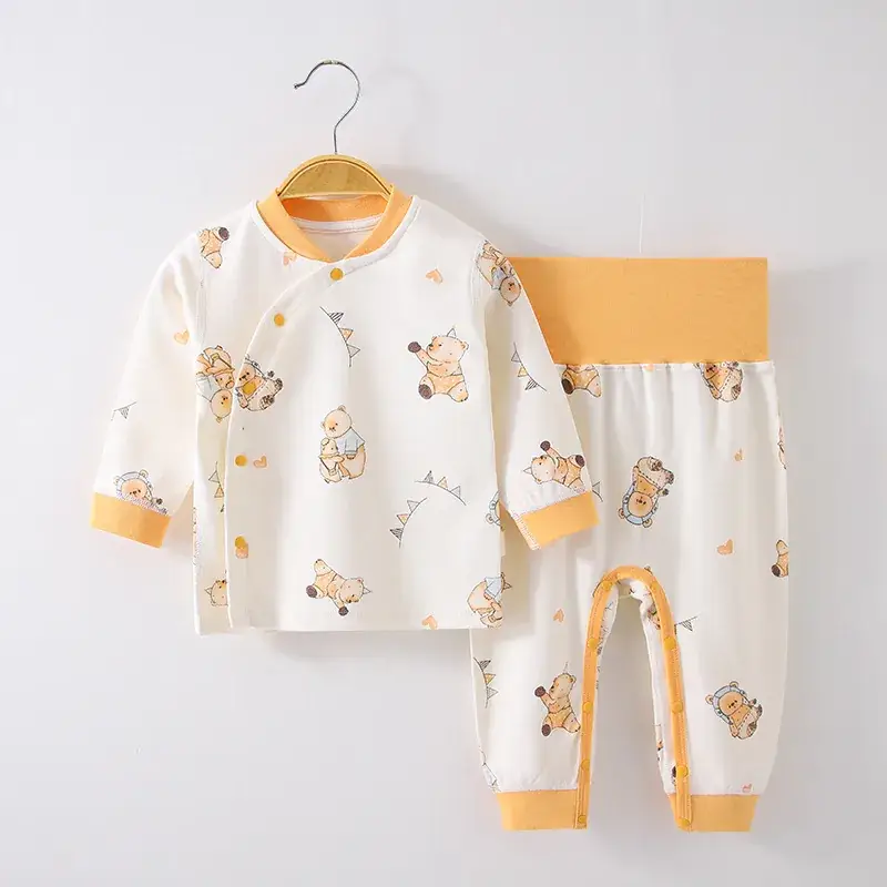 Baby No-Take-Off Pajamas Set White Brown Bear Print — feature 5