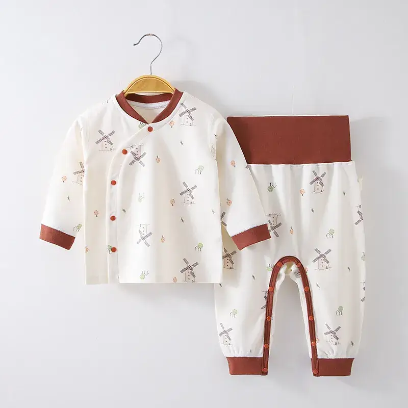 Baby No-Take-Off Pajamas Set White Brown Bear Print — feature 6