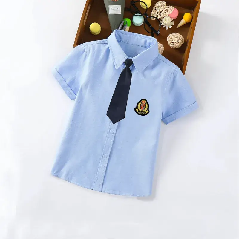Children's Blue Short Sleeve Shirt Small Medium with Bow Tie - Image 9