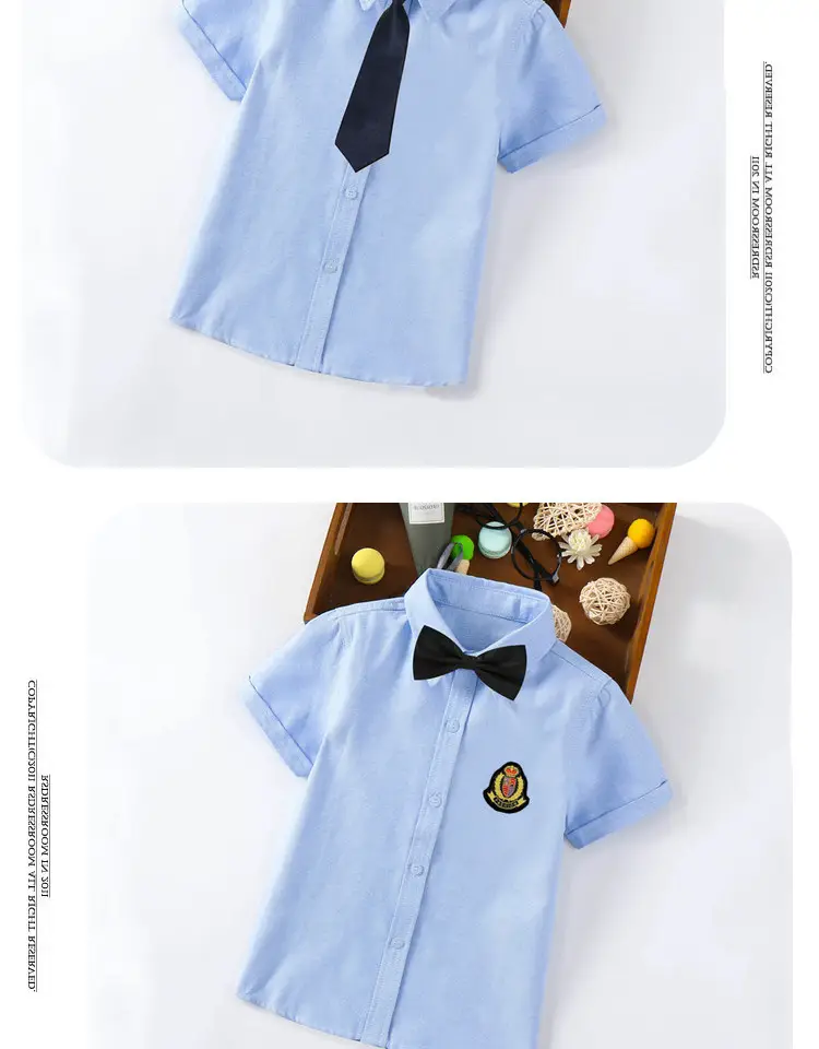 Children's Blue Short Sleeve Shirt Small Medium with Bow Tie — feature 4