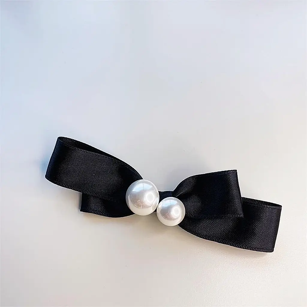 Summer Black Pearl Bow Hairpin for Women
