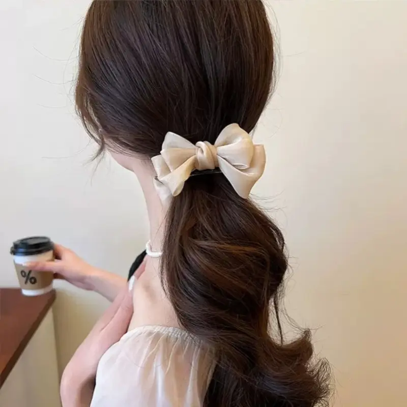 Golden Silk Bow Clip for Girls Hairpin