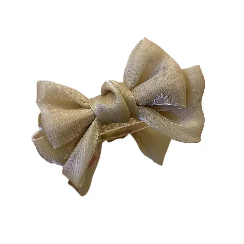 Golden Silk Bow Clip for Girls Hairpin