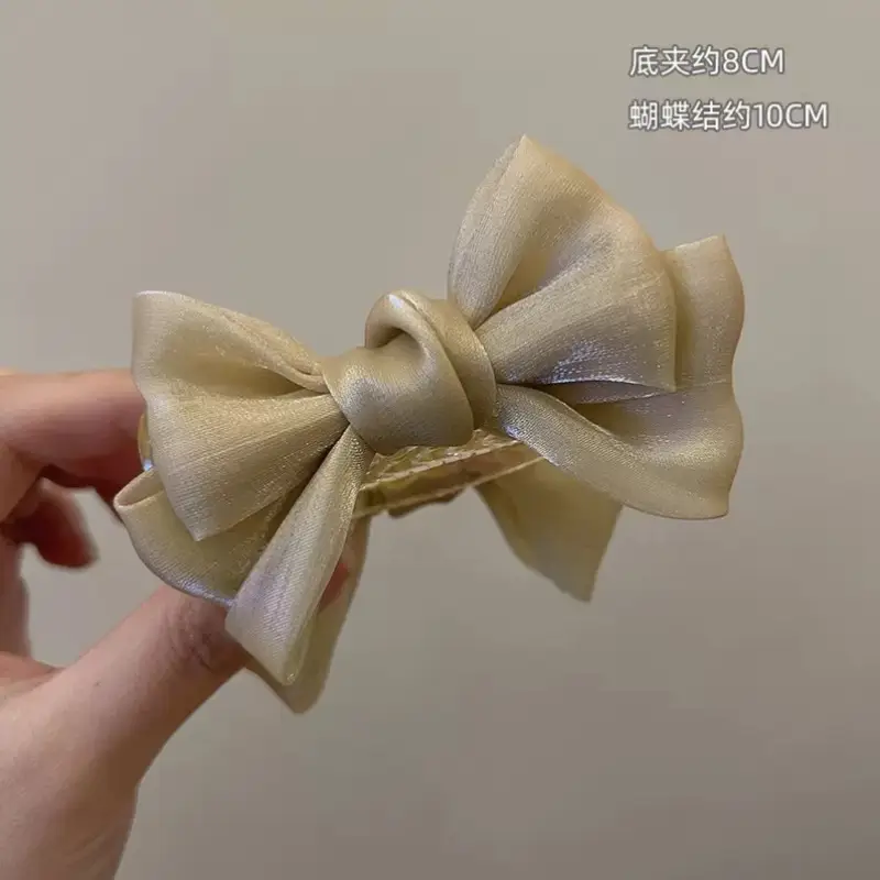 Golden Silk Bow Clip for Girls Hairpin