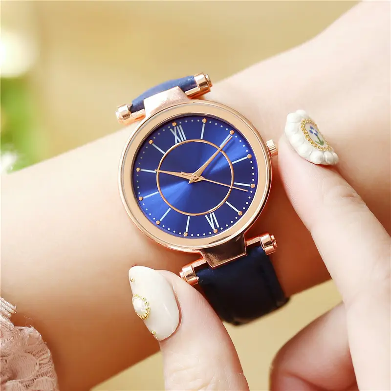 Women's Rose Gold Analog Watch with Blue Dial & Black Strap - Image 12