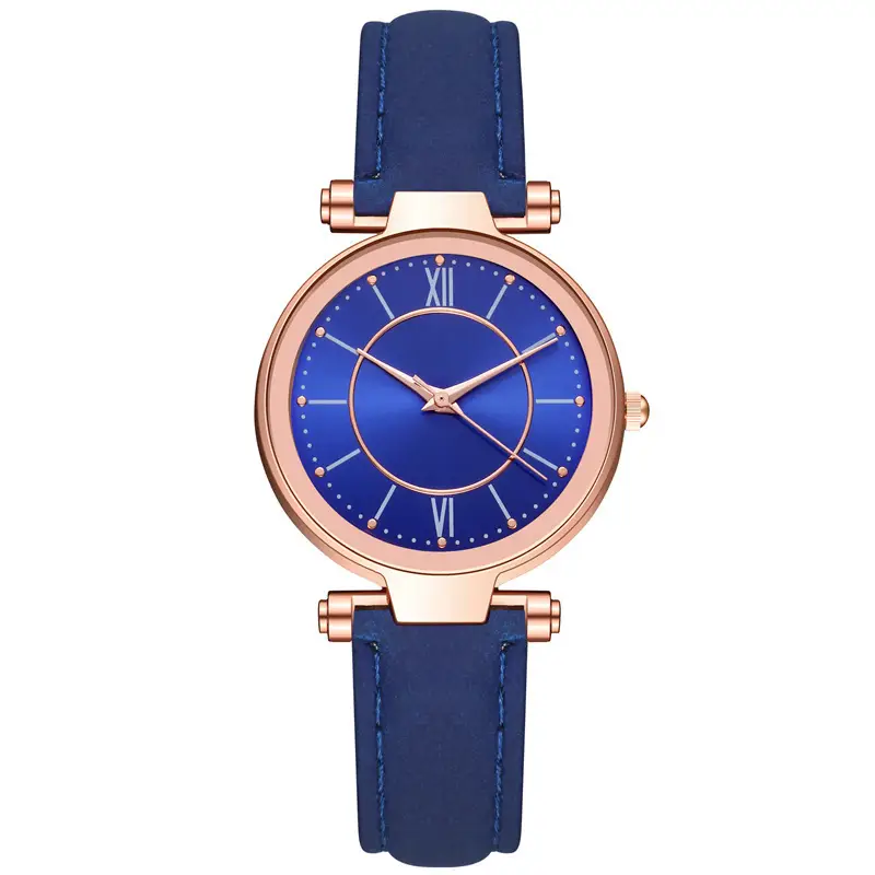 Women's Rose Gold Analog Watch with Blue Dial & Black Strap - Image 5