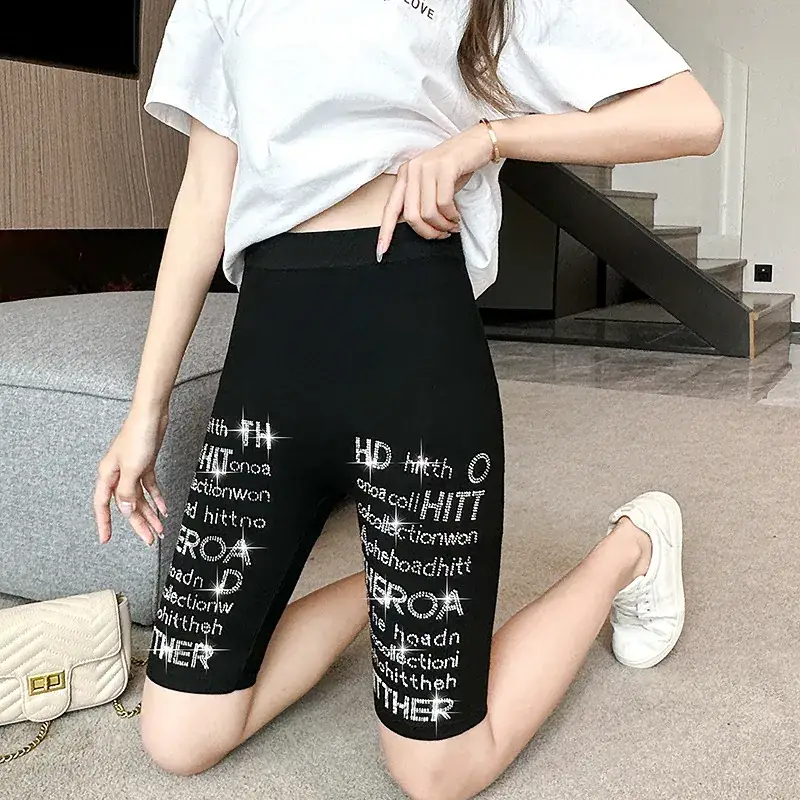 2025 Rhinestone Leggings Women Black Capri - Image 10