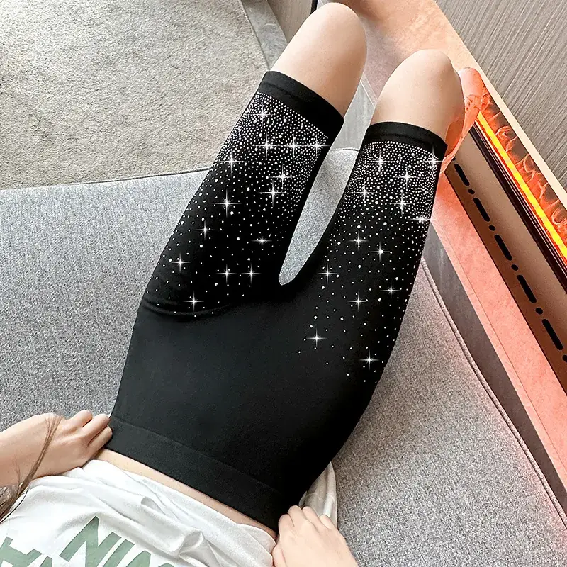 2025 Rhinestone Leggings Women Black Capri - Image 2